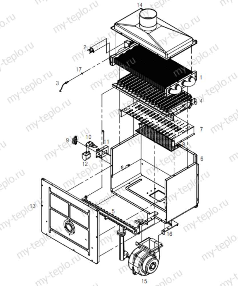 Строение камеры сгорания запчасти на Гидроста котел 350 купить в Ставрополе